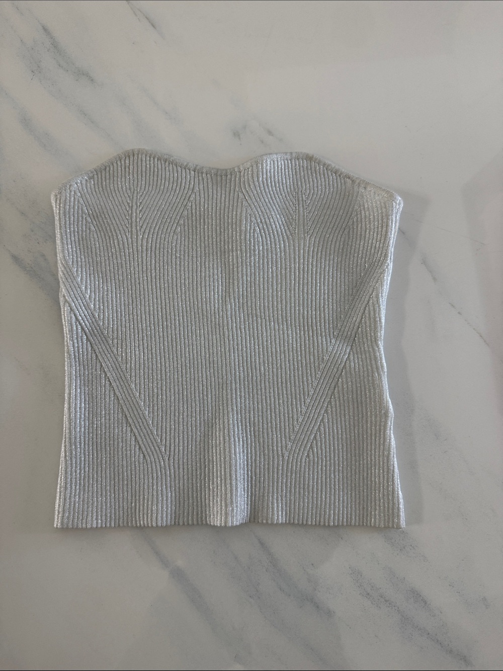 Boohoo & Sebastian Silver Ribbed Strapless Bustier